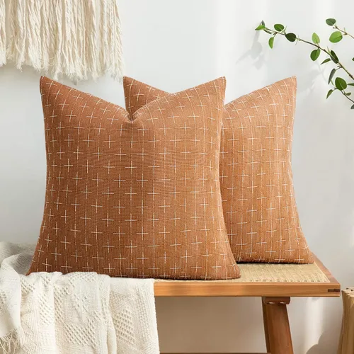 Vista 250 de MIULEE - Juego de 2 fundas de almohada decorativas de lino de arpillera navideñas, modernas, estilo campestre, rústicas, tejidas, con textura