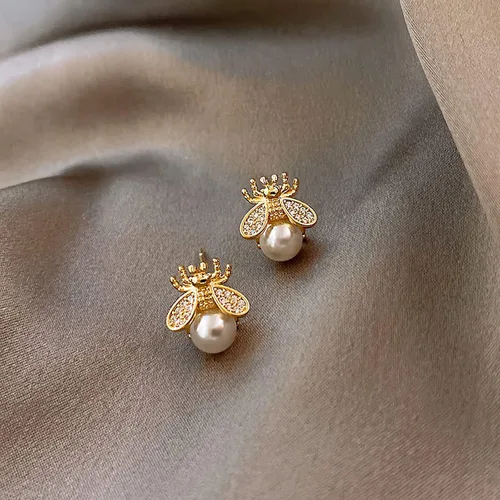 Vista 8 de Pendientes de tuerca de circonita S925 para mujer, aretes de perlas barrocas naturales, Latón, Perla