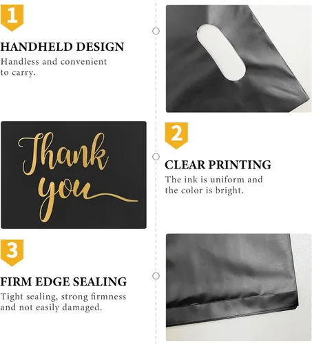 Vista 11 de Bolsas de agradecimiento para negocios pequeños, bolsas de mercancía de plástico extra gruesas con asas para venta al por menor, bolsa de compras