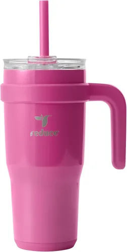Vista 38 de REDUCE Vaso de acero inoxidable de 24 onzas con asa, con aislamiento al vacío de doble pared, tapa a prueba de sudor y popote reutilizable, mantiene