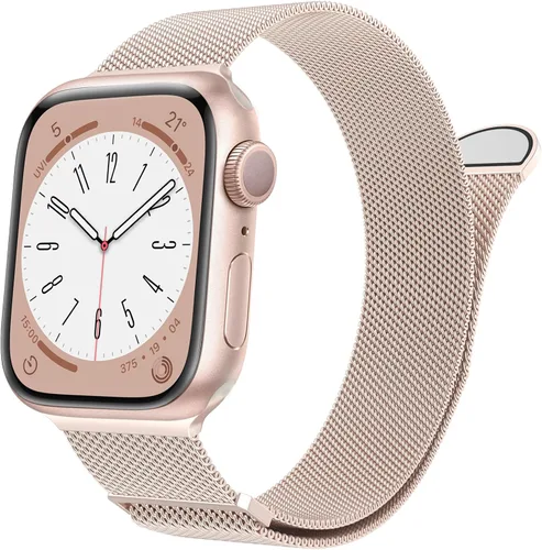 Vista 13 de Marge Plus Correa de malla de acero inoxidable cierre magnético para Apple Watch 7/6/5/4/3/2/1/SE de 1.5"/1.58"/1.61"/1.65"/1.73"/1.77" para A- Luz