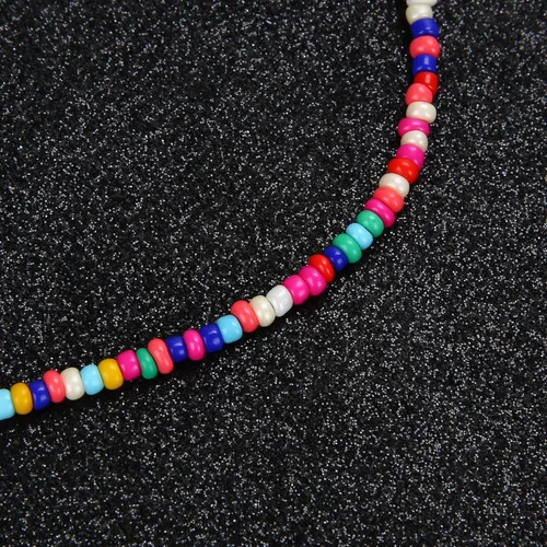 Vista 5 de SCIONE Collar de cuentas, 10 piezas, collar de cuentas de semillas pequeñas, bohemio, hawaiano, blanco, arcoíris, ajustable, coloridos collares