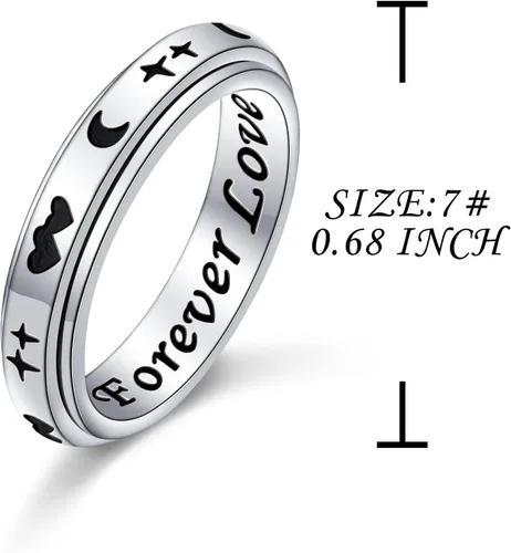Vista 6 de Anillo giratorio de plata de ley 925 para la ansiedad, para mujeres, alivio del estrés, aburrimiento, TDAH, autismo, anillos para mujeres y hombres