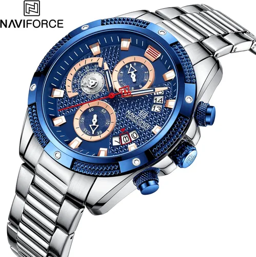 Vista 2 de NAVIFORCE Relojes deportivos para hombre, reloj de cuarzo de acero completo, para hombre, fecha semanal, resistente al agua, relojes militares