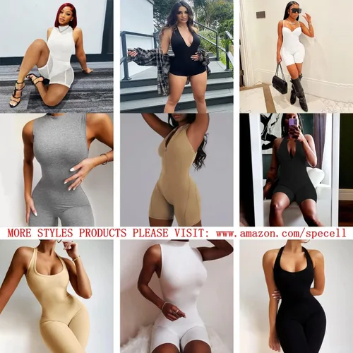 Vista 3 de Women One Piece Short Bodycon Jumpsuit,Sexy Sleeveless Sports Jumpsuit Zipper Romper Clubwear