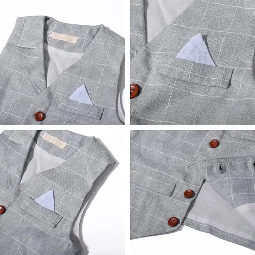 Vista 5 de Conjunto de ropa de verano para niño chaleco shorts camisa y moño traje formal de 4 piezas
