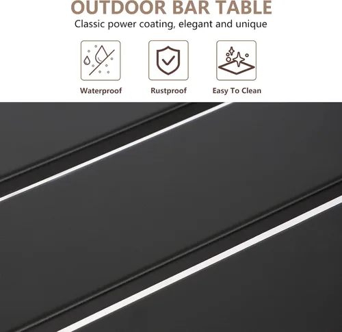 Vista 6 de Mesa de bar al aire libre, mesas de barra de altura de mostrador de patio, mesa de bar rectangular de 47 pulgadas para patio, jardín, balcón, junto