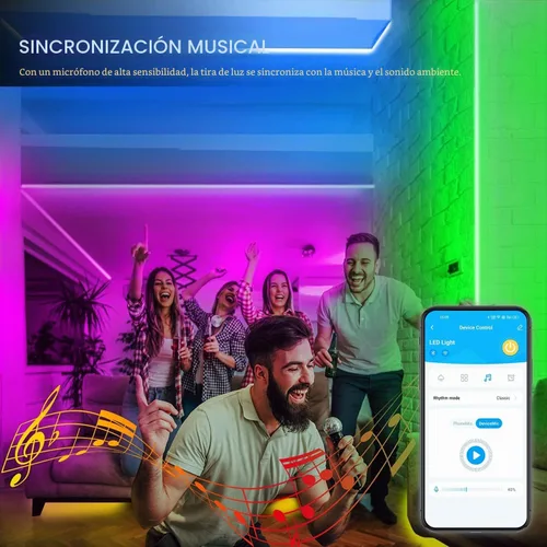 Vista 5 de DAYBETTER Kit de tiras de luz LED RGB compatible con Alexa y Google Assistant, tira de luces LED WiFi inteligentes para dormitorio, habitación