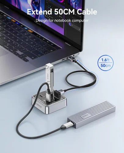 Vista 5 de ORICO Concentrador USB-C de 10 Gbps, divisor USB 3.2 de aleación de zinc de 4 puertos con 2 puertos USB-A y 2 puertos USB-C, extensor de datos