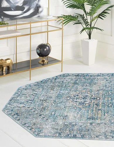 Vista 23 de Unique Loom Newport Collection - Alfombra de área ocre (2' x 3' 11", azul/marrón claro)
