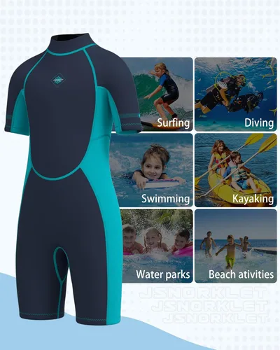 Vista 5 de Traje de neopreno para niños y niñas, con cremallera trasera de 0.118 pulgadas (0.118 in) de neopreno que mantiene el calor en agua fría para nadar