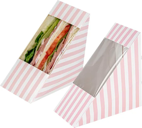 Vista 7 de Restaurantware -Cafe Vision Cajas de papel sándwich de 4.8 x 2.8 pulgadas, 200 cajas medianas de cuña tipo sándwich - con ventana, desechables, Azul