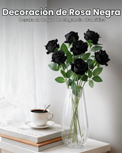 Vista 4 de InnoGear 50 unidades de rosas negras artificiales, rosas de terciopelo de seda falsas a granel, flores artificiales para decoración, ramos de boda