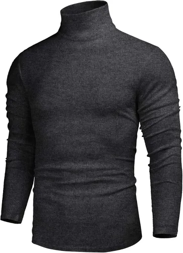 Vista 14 de Poriff - Suéter de cuello de tortuga térmico, de punto, liviano, casual, con corte entallado, para hombre Albaricoque