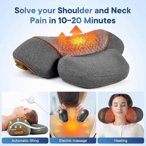 Vista 4 de Almohada masajeadora de cuello recargable 3 en 1 con calor, vibración y tracción, alivio del dolor de tejido profundo, corrector de joroba cervical