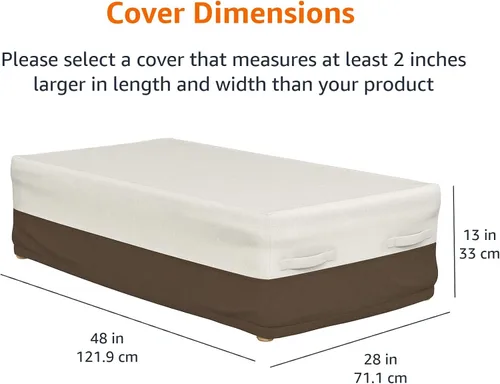 Vista 2 de Amazon Basics Funda para mesa de centro de patio al aire libre, impermeable, anti-UV, duradera, beige/tostada, 48 x 28 pulgadas