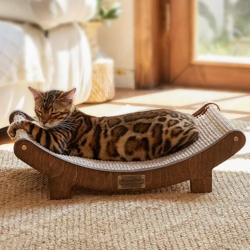 Vista 11 de FUKUMARU Extra Large Sisal Cat Scratcher Bed Indoor Sturdy Wood Scratch Bed 27.4 Inch Large Cat Scratching Bed Scratch Pad, 100% Natural Sisal Cat