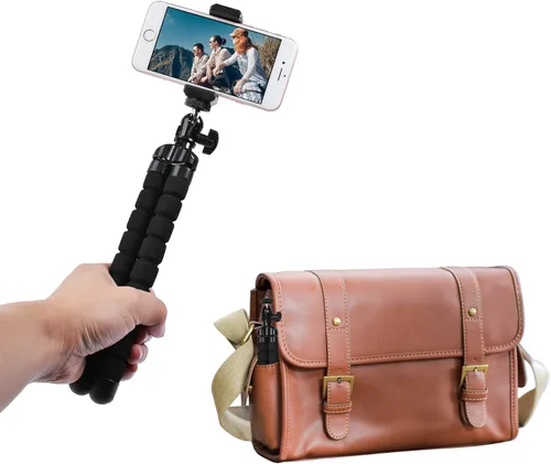 Vista 8 de Ruittos - Mini trípode para teléfono, flexible, de alta calidad, compatible con iPhone Samsung Go Pro, cámara digital pequeña, color negro