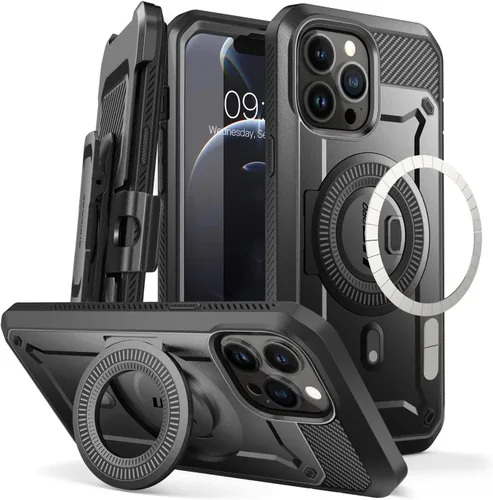 Vista 10 de SUPCASE Funda MagSafe para iPhone 13 Pro Max con soporte (Unicorn Beetle Pro Mag), [protector de pantalla integrado y clip para cinturón] Funda