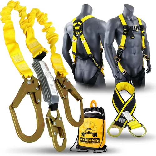 Vista 10 de KwikSafety - Charlotte, NC - Python [Amortiguador externo] Cordón de seguridad de doble pierna de 6 pies OSHA ANSI Equipo de retención de protección