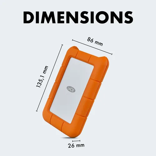 Vista 9 de LaCie Rugged HDD Externo Portátil de 5TB - Compatible con USB 3.0/2.0, Resistente a Golpes/Polvo/Lluvia para Mac y PC, Naranja, Gris