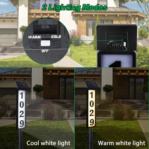 Vista 3 de FORUP Letrero de números de dirección de casa con luz solar, luz solar con números de casa, placa de dirección iluminada por LED para exteriores