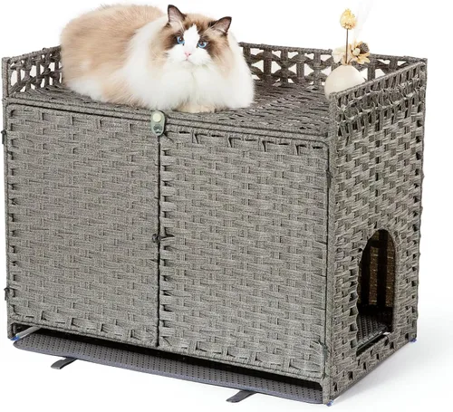Vista 9 de Furriends Caja de arena para gatos con 2 alfombrillas, muebles ocultos de ratán tejido a mano, grande, 30.3 pulgadas de largo x 18.2 pulgadas