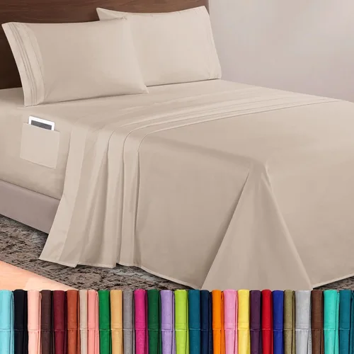 Vista 44 de Elegant Comfort Lujoso juego de sábanas de microfibra de alta calidad 1500 hoteleras bordadas de tres líneas más suaves de 4 piezas, resistente a