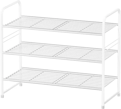 Vista 9 de Zapatero simple de 2 niveles y 27 pulgadas de ancho, estante organizador de zapatos de metal resistente para entrada, puerta delantera, color negro