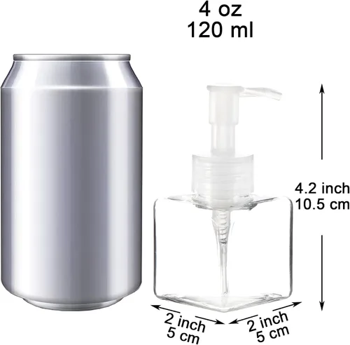 Vista 2 de Youngever Paquete de 5 botellas de plástico de 4 onzas, botellas cuadradas de plástico recargables para dispensar lociones, jabón líquido