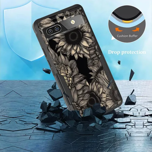 Vista 19 de Funda para Pixel 6A, funda protectora híbrida de doble capa resistente a prueba de golpes de policarbonato duro de silicona suave TPU para Google