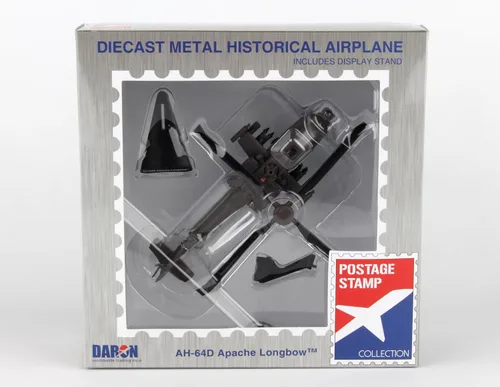 Vista 9 de Daron Sello Postal Boeing AH-64D Apache Longbow Modelo de exhibición de fundición a escala 1/100 con soporte, mediano