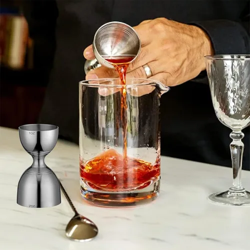 Vista 9 de Bell - Jigger de cóctel con marcas de medición (1 oz, 2 onzas) y cuchara mezcladora, juego de camarero