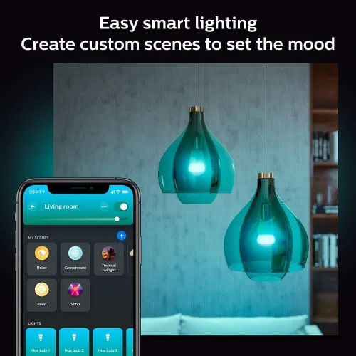 Vista 5 de Philips Hue Bombillas LED inteligentes A19 – Bombillas de 75 W sin parpadeo – Control con Hue App – Compatible con Alexa, Google Assistant y Apple