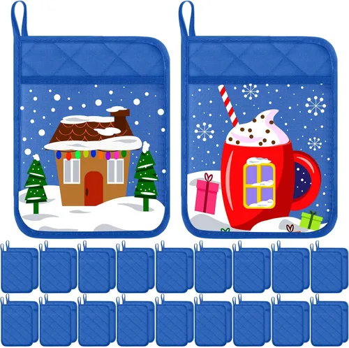 Vista 14 de Hoolerry 20 Piezas Agarraderas para Ollas con Bolsillo Sublimación 7x9'' Algodón Agarraderas para Ollas de Horno al Por Mayor con Lazos para Colgar