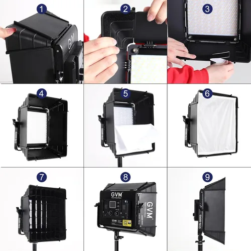 Vista 2 de Kits de iluminación de fotografía RGB GVM con 2 softboxes, luces de estudio 680RS de 50W con control Bluetooth, 2 paquetes de luz de video con 18