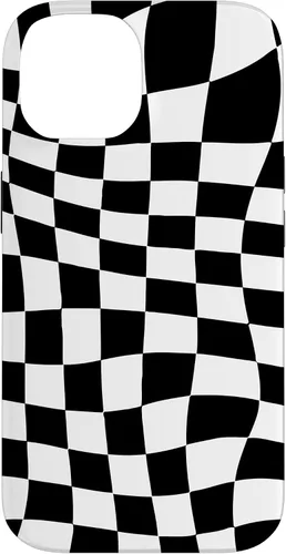 Vista 4 de Funda clásica a cuadros para iPhone 17, diseño ondulado de tablero de ajedrez en blanco y negro