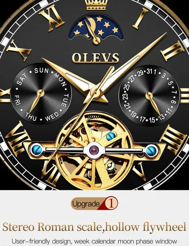 Vista 9 de OLEVS Relojes automáticos de cuerda automática para hombre, fecha y día, calendario, relojes de acero inoxidable, movimiento esquelético