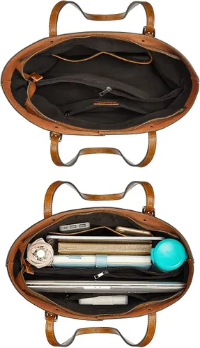 Vista 7 de Bolso de hombro para mujer S-ZONE, de estilo clásico y cuero, versión mejorada.