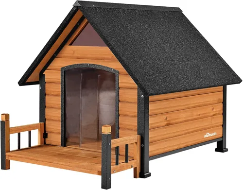 Vista 7 de Casa para perros al aire libre con forro aislante completo, resistente a la intemperie, refugio para cachorros, perrera para interiores, Marrón