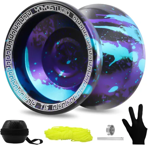 Vista 14 de YOYOSTUDIO Yoyo P1 Crystal Black & T16 Negro Verde Púrpura, Yoyos profesionales de doble propósito, paquete de 2, Yoyo sensible para niños de 8 a 12