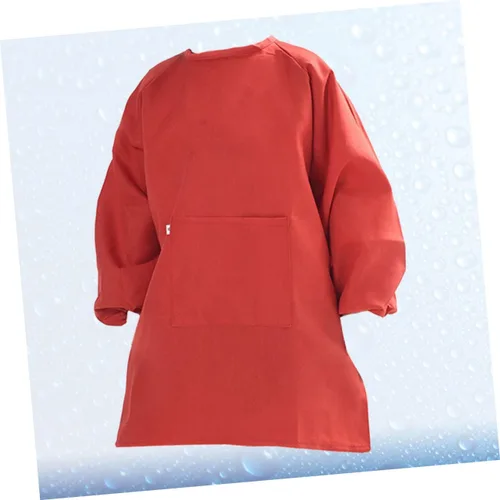 Vista 6 de Long Sleeve Painting Smock Apron Coat Cover with Adjustable Closure Red Protective Clothes for Watercolor Stain Prevention and Easy Cleaning