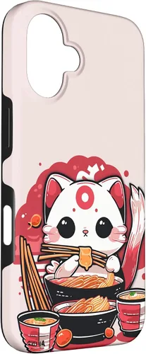 Vista 3 de iPhone 16 Japanese Cat Eating Ramen Cute Kawaii Cat Case