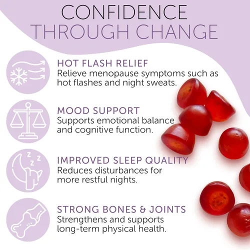 Vista 6 de Suplementos para la menopausia para mujeres Vitaminas gomosas para la menopausia Alivio para sofocos, sudores nocturnos y cambios de humor