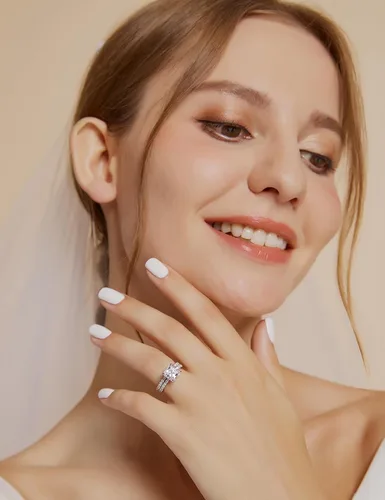 Vista 5 de EAMTI - Juego de anillos de novia de plata de ley 925 de 2 quilates, anillos de compromiso de corte princesa de circonia cúbica para alianzas