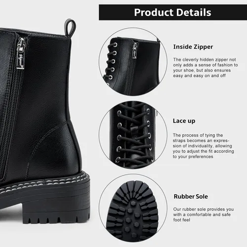 Vista 4 de Vepose Botines de combate de moda 9629 para mujer, botines con cordones y cremallera
