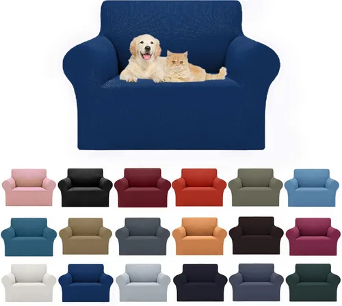 Vista 47 de Cupuamon Funda elástica para sofá de 1 plaza, funda protectora de muebles con parte inferior elástica de tela jacquard a cuadros pequeños para Beige