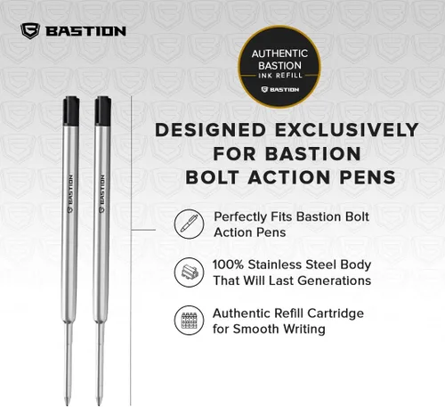 Vista 7 de BASTION® Bolígrafo de acción de perno de lujo, bolígrafo profesional duradero con punta fina, bolígrafo táctico EDC recargable de tinta – 100% acero
