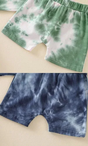 Vista 6 de Conjunto de 4 piezas para bebé y niño, ropa de verano con teñido anudado y pantalón corto