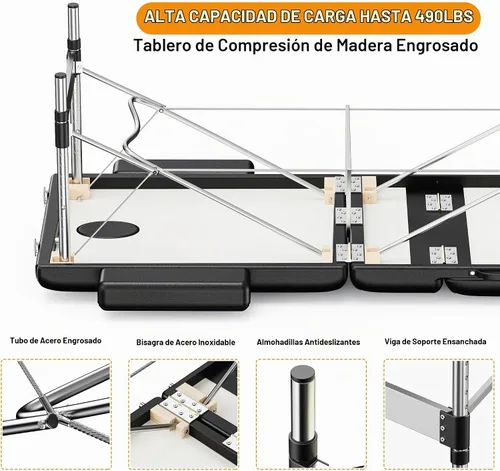 Vista 7 de Mesa de Masaje Portátil de 84" de Largo 24" de Ancho Profesional, Sofá de Masaje Reclinable de 3 Secciones, Cama de Aluminio Ajustable